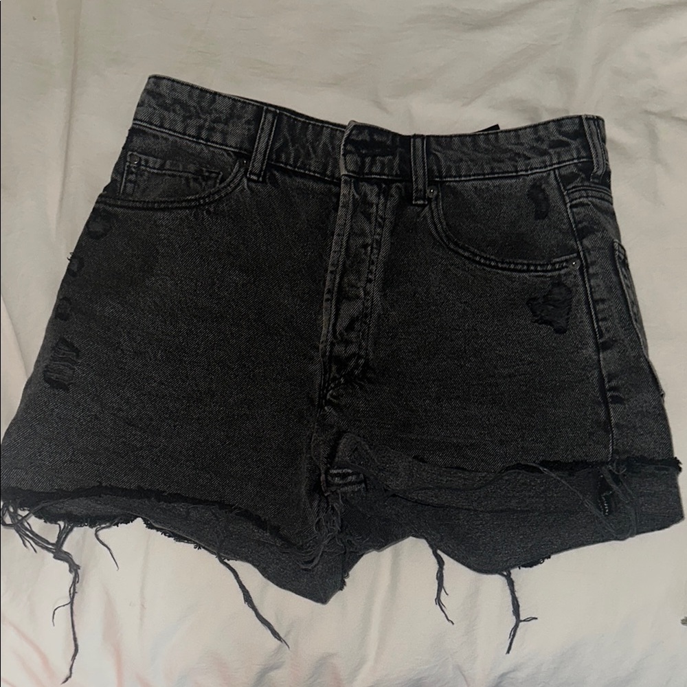 Black Distressed Denim Shorts